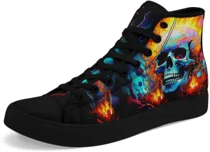 Womens Graffiti Black High Top Fashion Sneakers Canvas Shoes Classic Lace Up Walking Tennis Casual Skateboarding Sports Shoes