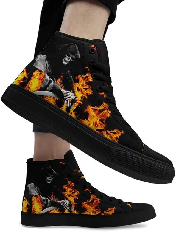 Womens Graffiti Black High Top Fashion Sneakers Canvas Shoes Classic Lace Up Walking Tennis Casual Skateboarding Sports Shoes