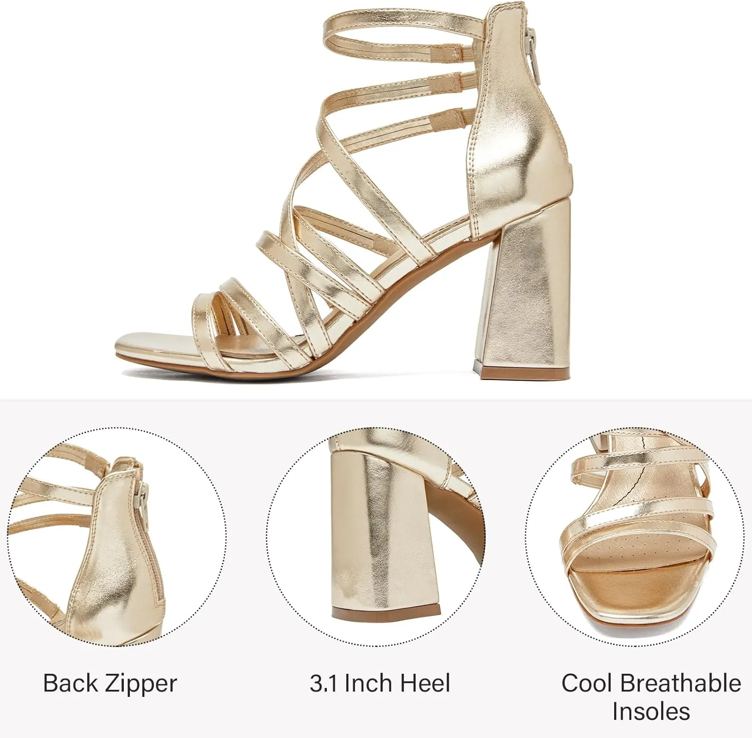 Women's Heels Chunky Heeled Sandals - Dressy Pump Heels Ankle Strap Square Open Toe Wedding Party High Heeled Sandals for Women.