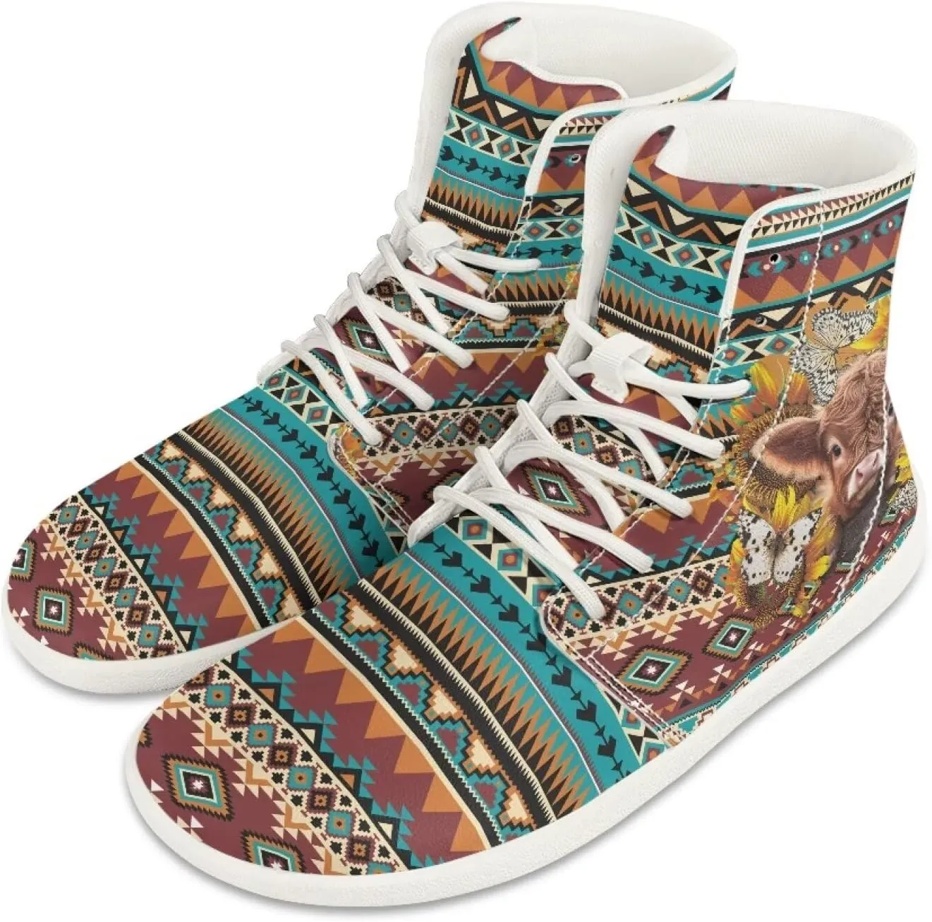 Womens High Top Barefoot Shoes Wide Toe Box Fashion Sneakers Comfortable Casual Walking Shoes Lightweight PU Leather Dress Shoes SizeUS 6-13.5