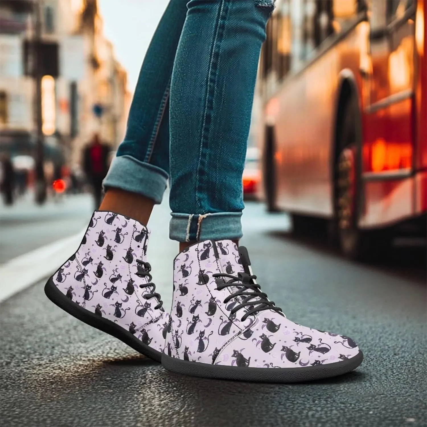 Women's High Top PU Leather Barefoot Shoes Wide Toe Box Fashion Sneakers Comfortable Casual Walking Shoes Lightweight Dress Shoes SizeUS 6-13.5