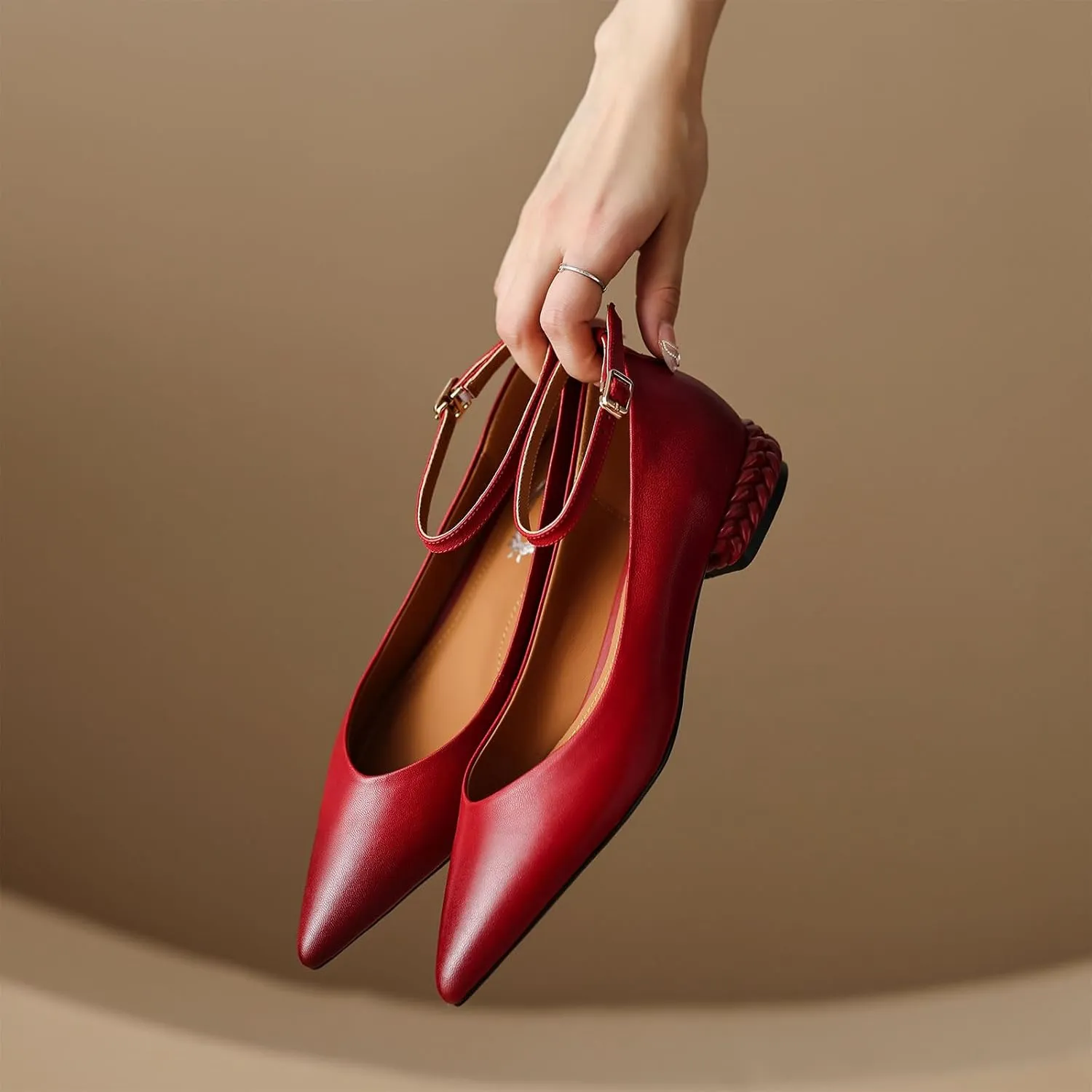 Women's Leather Handmade lace-up Shoes,Pointed Toe Formal Flats,Handmade Loafers,Low Heeled Pumps