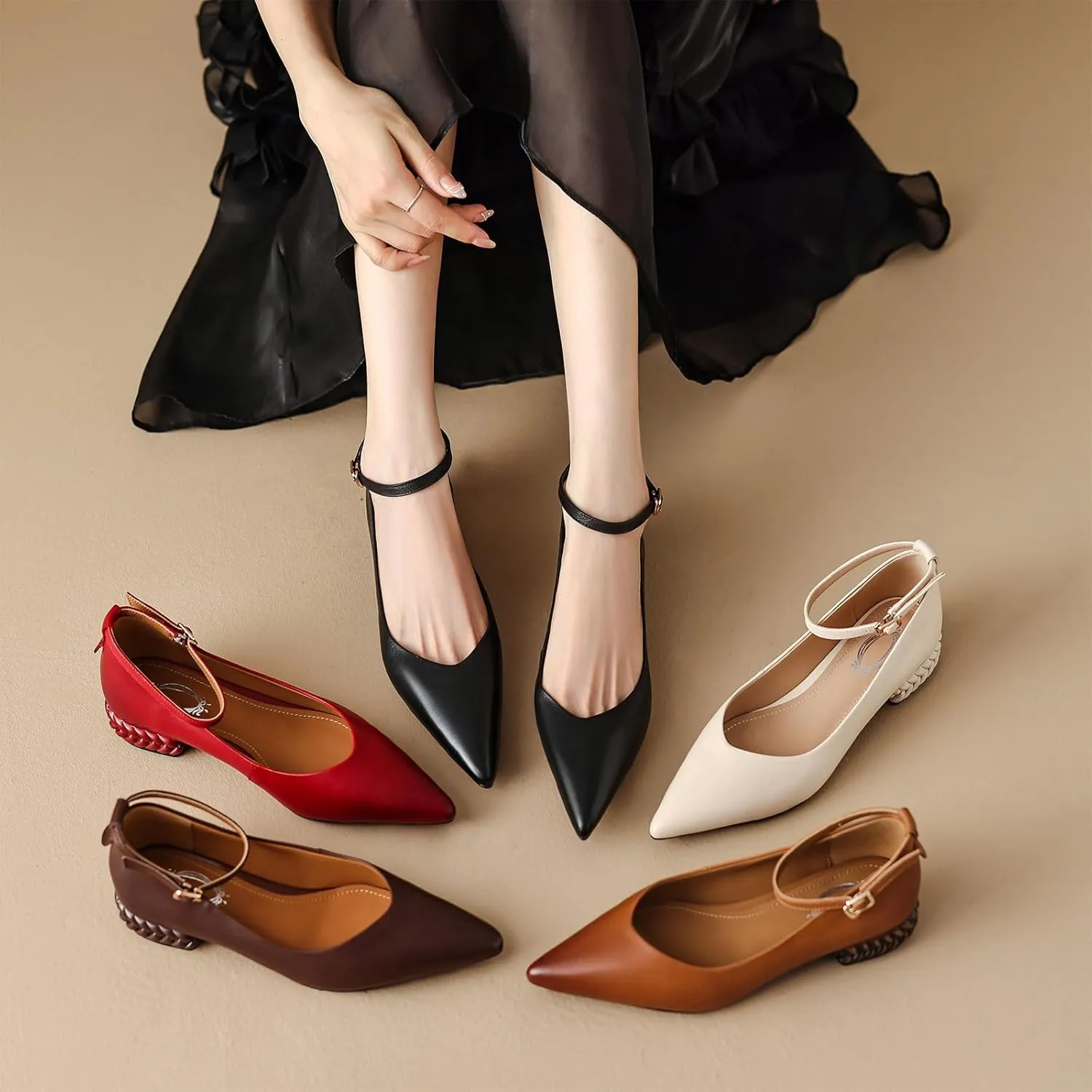 Women's Leather Handmade lace-up Shoes,Pointed Toe Formal Flats,Handmade Loafers,Low Heeled Pumps