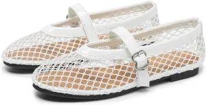 Women's Mesh Ballet Flats Causal Daily Dress Shoes Fishnet Ballerina Flats Buckle Strap Mary Jane Flats
