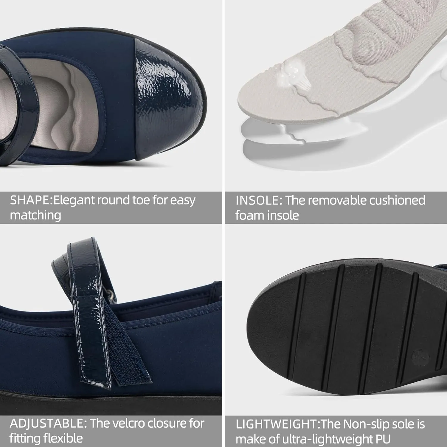 Women’s Orthopedic Mary Jane Flats Round Toe Comfortable Bunions Walking Shoes Dressy Orthotic Work Shoes with Arch Support