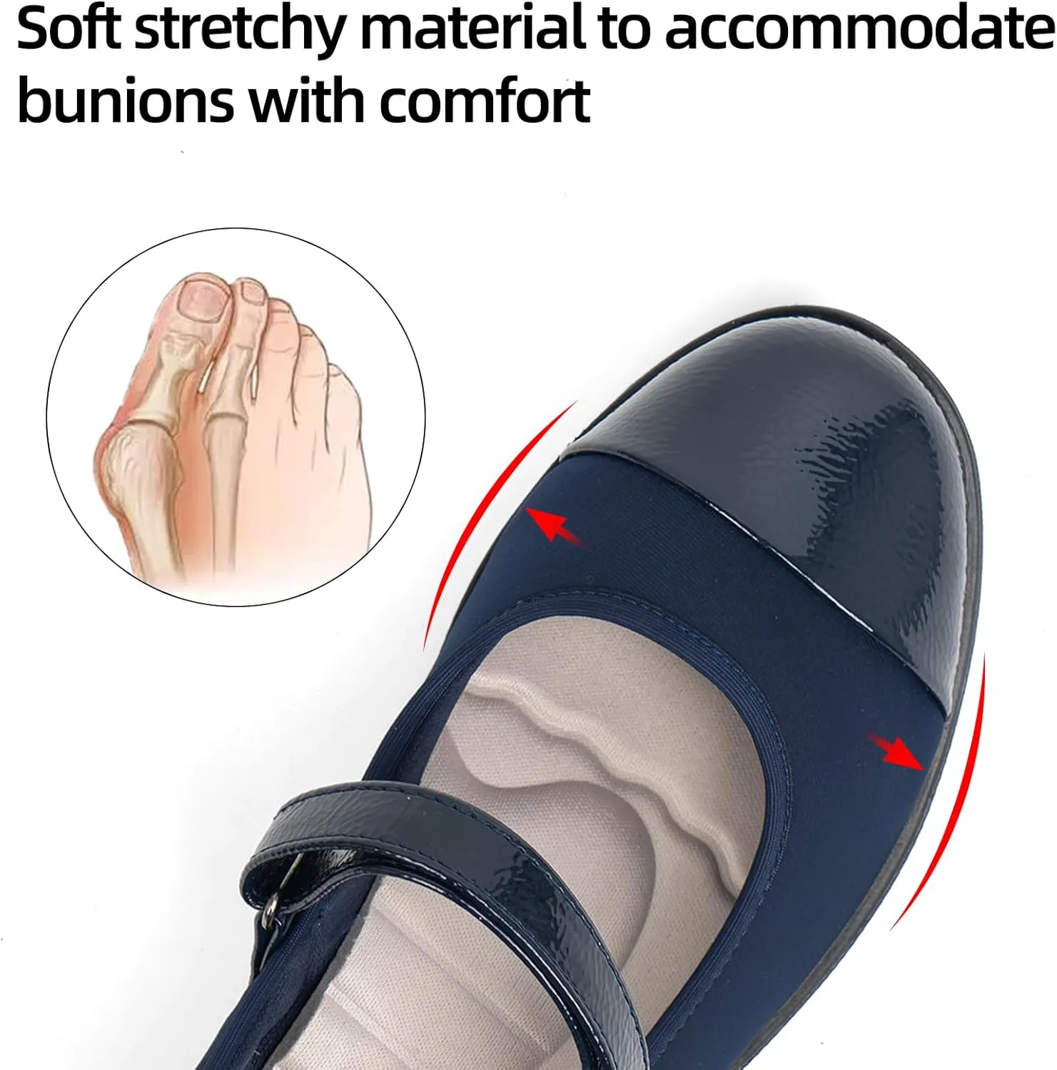 Women’s Orthopedic Mary Jane Flats Round Toe Comfortable Bunions Walking Shoes Dressy Orthotic Work Shoes with Arch Support
