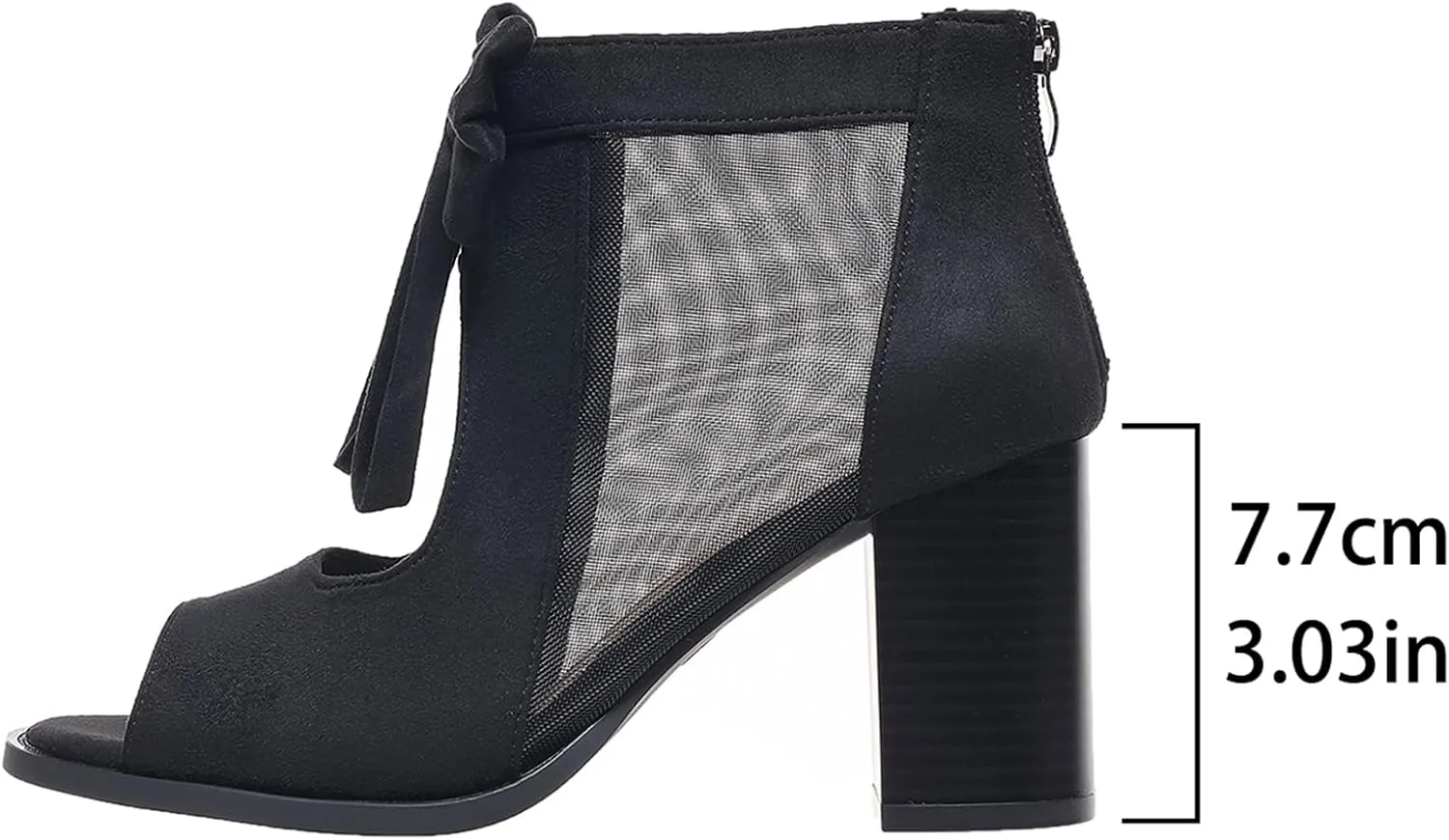 Women's Peep Toe Cutout Sandals Bowknot Mesh Chunky High Heel Sandals Back Zipper Wedding Party Dressy Ankle Booties