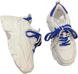 Women's Platform Chunky Dad Sneakers - 2.4" Height Increasing Fashion Shoes with Double Laces, Breathable Mesh Walking Shoes (White/Blue, White/Green, White/Beige)
