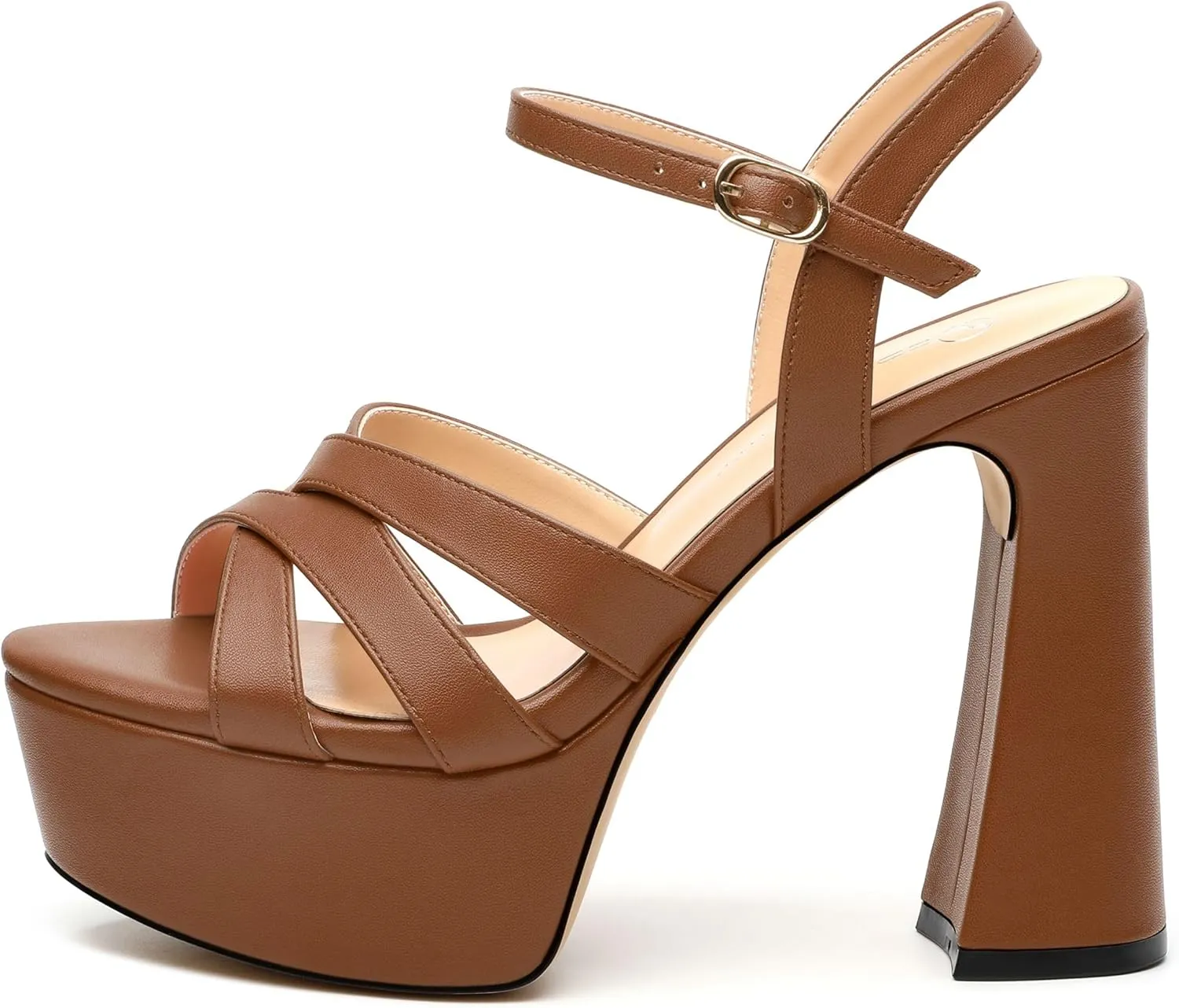 Women's Platform High Heels Sandals Round Open Toe Strappy Pumps Lace Up Dress Party Summer Shoes4.7''