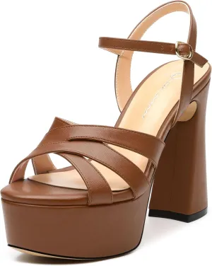 Women's Platform High Heels Sandals Round Open Toe Strappy Pumps Lace Up Dress Party Summer Shoes4.7''