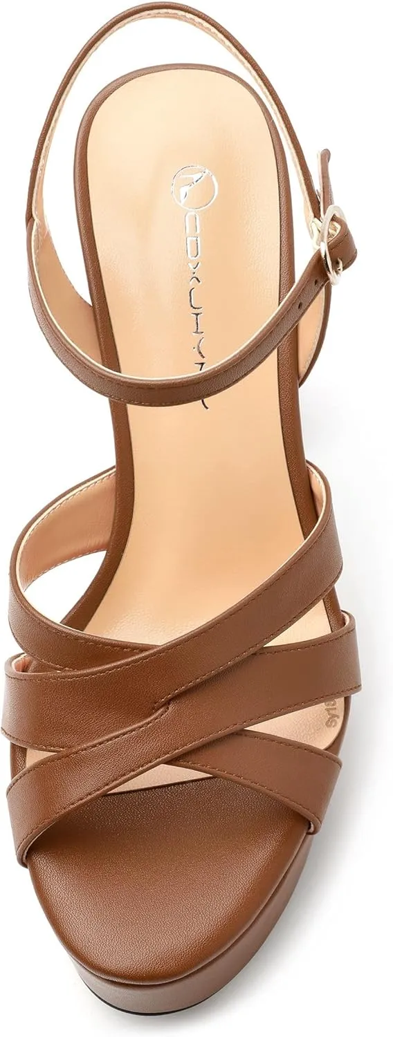 Women's Platform High Heels Sandals Round Open Toe Strappy Pumps Lace Up Dress Party Summer Shoes4.7''
