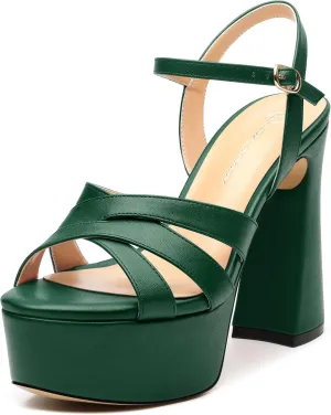 Women's Platform High Heels Sandals Round Open Toe Strappy Pumps Lace Up Dress Party Summer Shoes4.7''