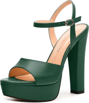 Womens Platform Sandals Open Toe Buckle Ankle Strap Fashion Solid Matte Heeled Sandals 5 inch