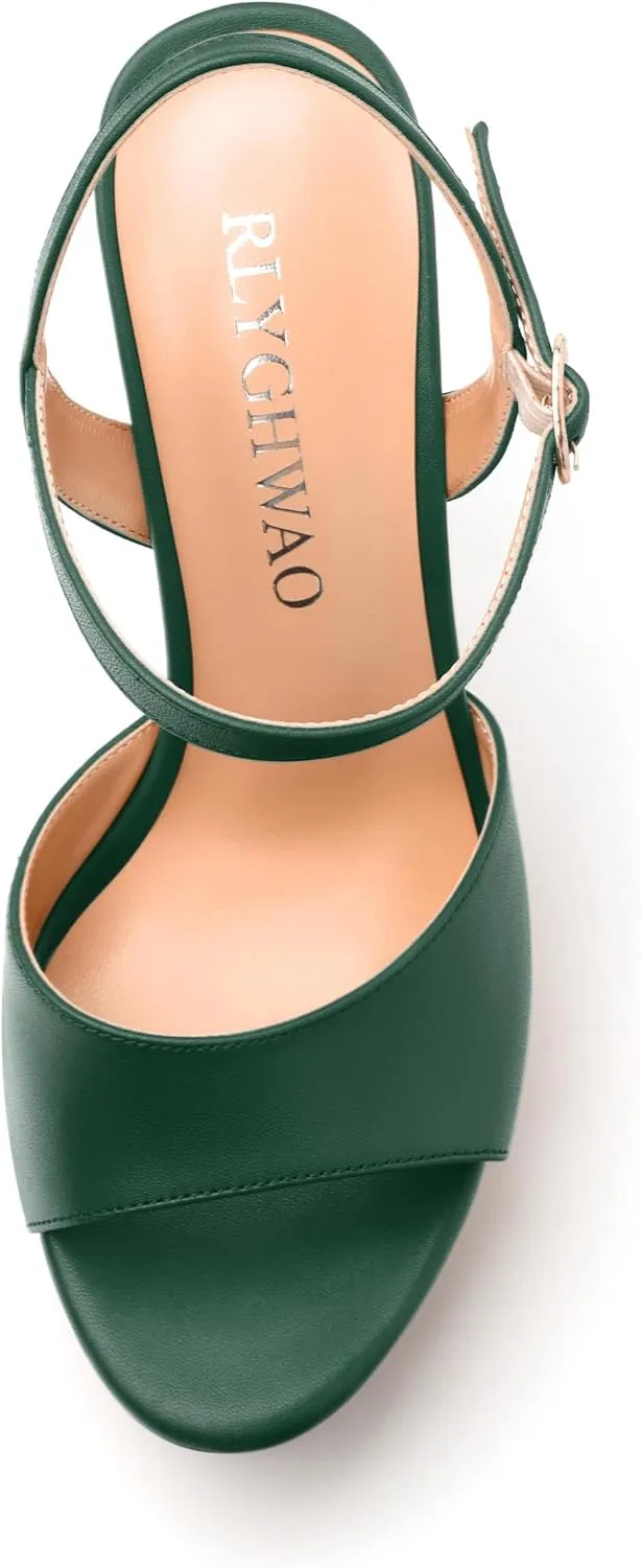 Womens Platform Sandals Open Toe Buckle Ankle Strap Fashion Solid Matte Heeled Sandals 5 inch