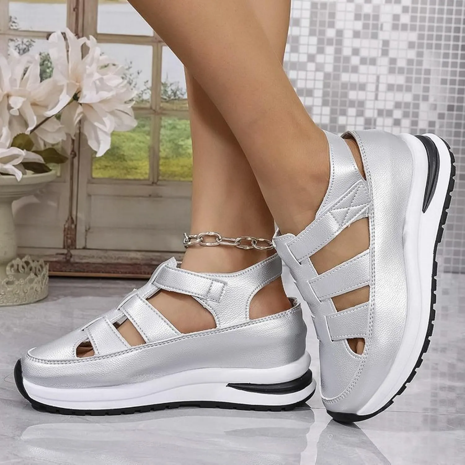 Women's Platform Sandals with Closed Toe Sandals Women Comfortable Walking Sandals Women, Hollow Ankle Strap Wedge Design for Summer, Beach, Hiking & Casual Wear 2025