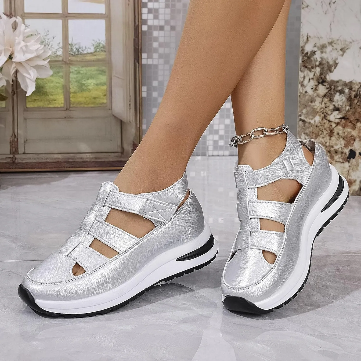 Women's Platform Sandals with Closed Toe Sandals Women Comfortable Walking Sandals Women, Hollow Ankle Strap Wedge Design for Summer, Beach, Hiking & Casual Wear 2025