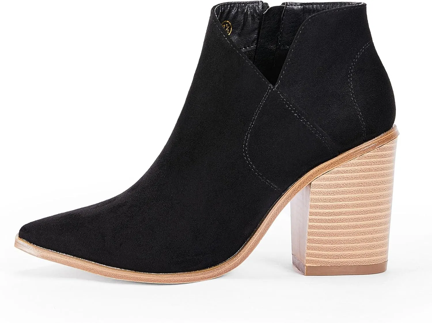 Womens Pointed Toe Ankle Boots Block Stacked Chunky Heel Cutout Side Zipper Fall Booties Shoe