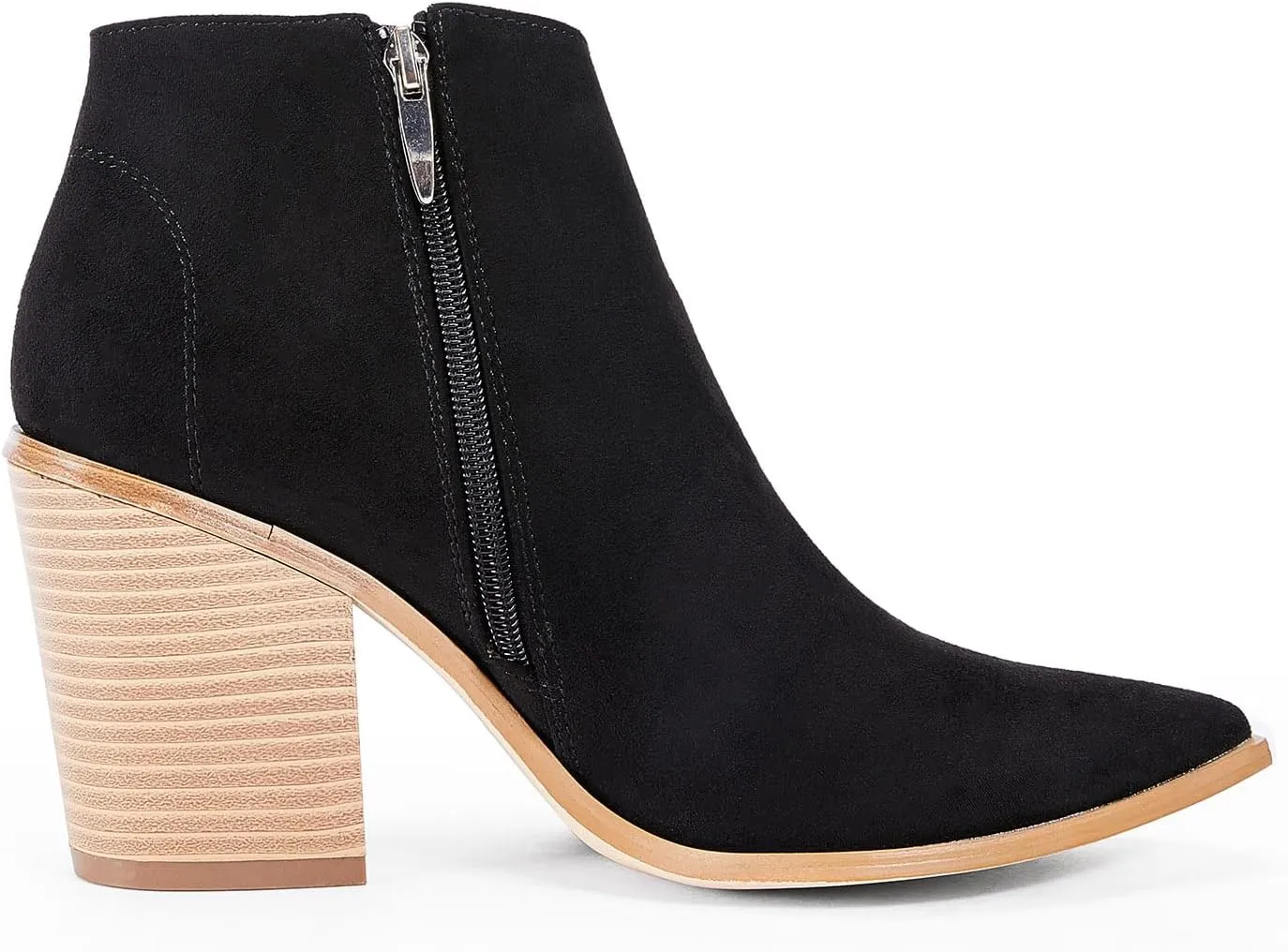 Womens Pointed Toe Ankle Boots Block Stacked Chunky Heel Cutout Side Zipper Fall Booties Shoe