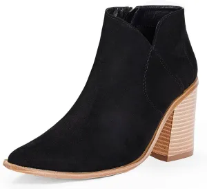Womens Pointed Toe Ankle Boots Block Stacked Chunky Heel Cutout Side Zipper Fall Booties Shoe