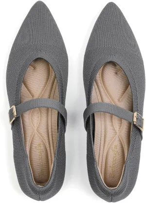 Women's Pointed Toe Knit Mary Jane Ballet Flats for Office Casual Wear Stretchy Dressy Slip-On Shoes with Arch Support