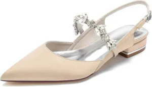 Women's Pointed Toe Wedding Flats Bridal Shoes for Bride Pearls Slingback Bridesmaid Shoes Prom Dressy Flats