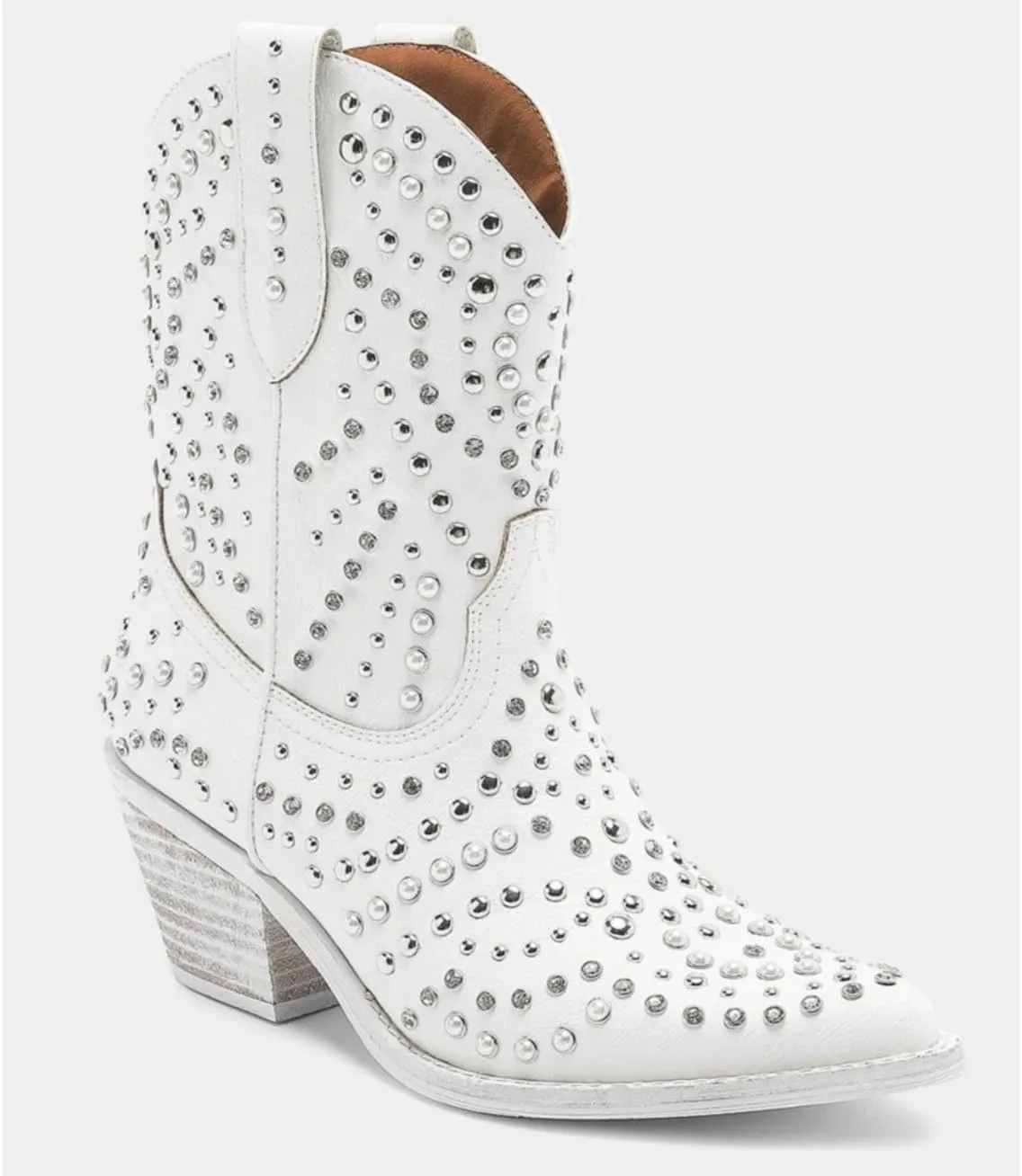 Women's Purple Studded Rhinestone Pearl Western-Modern Fusion Boots - Pointed Toe, Block Heel, Pull-On - Size Women's Boot