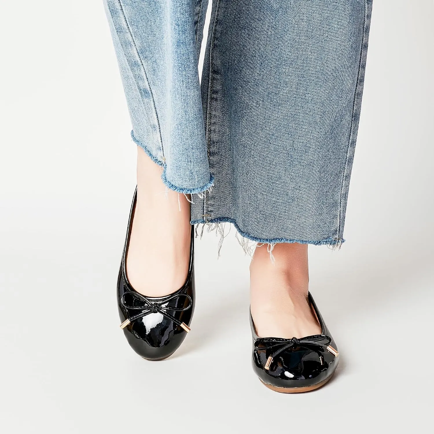 Women's Shine Ballet Bow Dressy Flats Round Toe Slip On Foldable Flats Dress Work Shoes for Business Casual Office