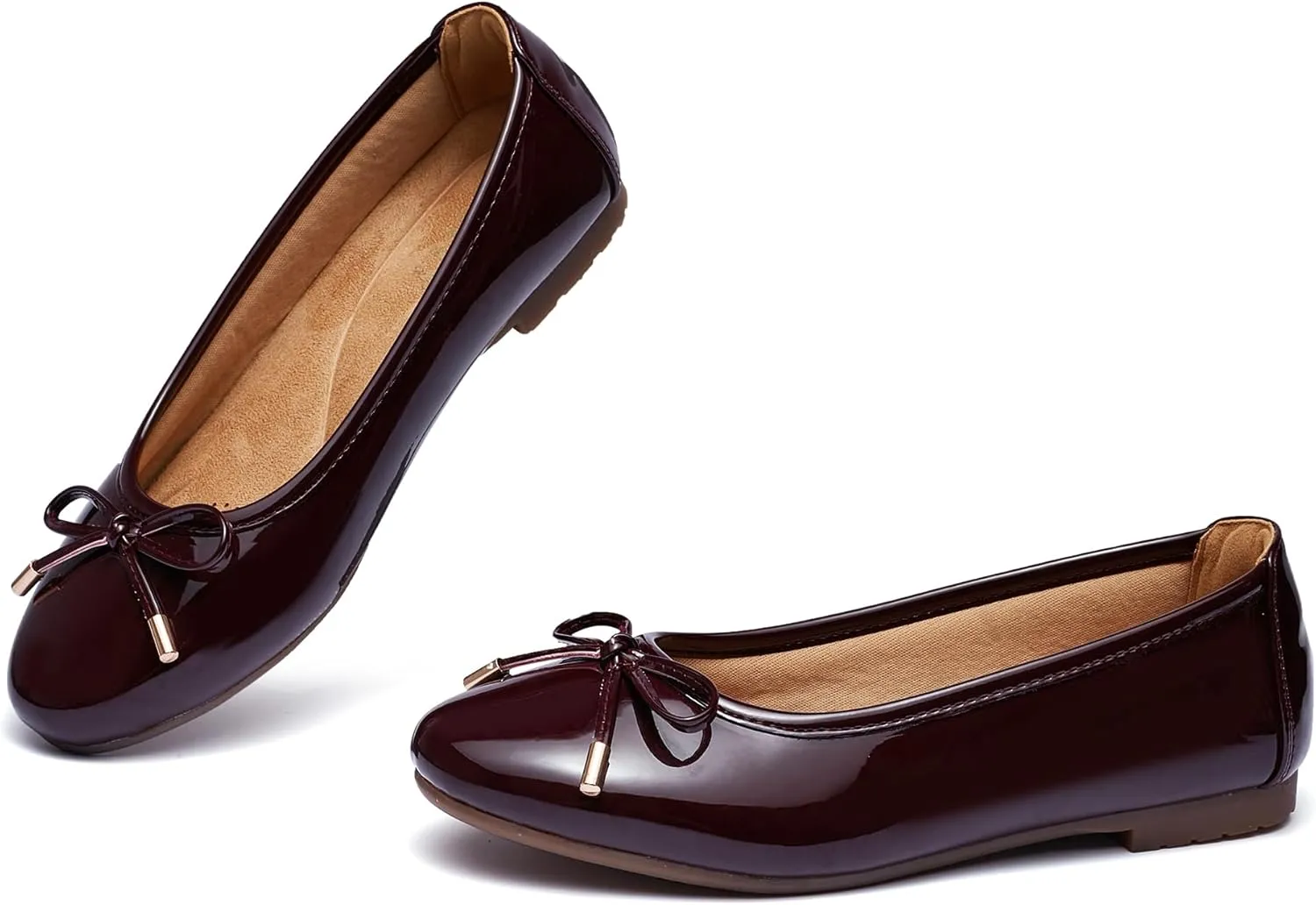 Women's Shine Ballet Bow Dressy Flats Round Toe Slip On Foldable Flats Dress Work Shoes for Business Casual Office
