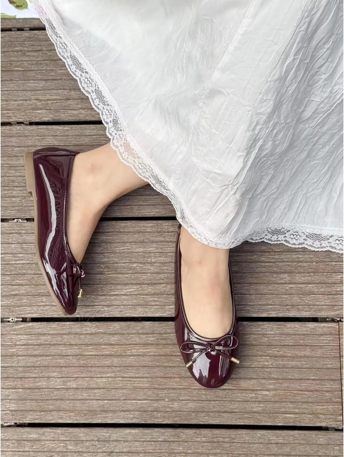 Women's Shine Ballet Bow Dressy Flats Round Toe Slip On Foldable Flats Dress Work Shoes for Business Casual Office