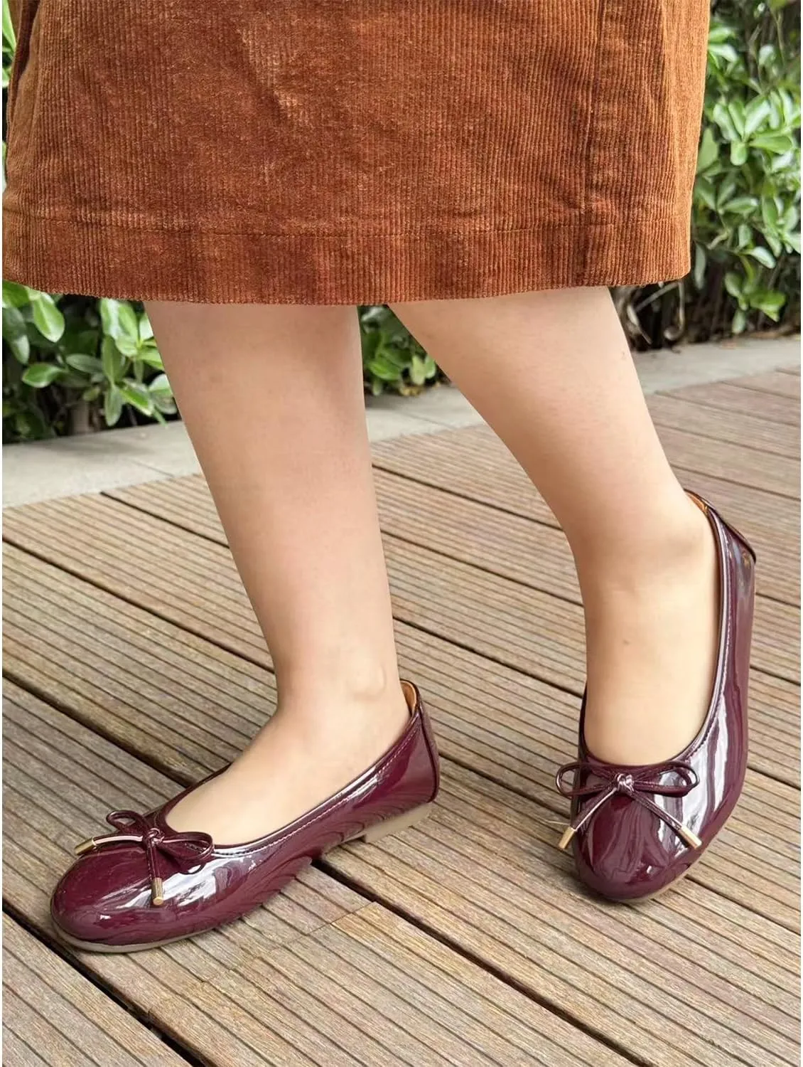 Women's Shine Ballet Bow Dressy Flats Round Toe Slip On Foldable Flats Dress Work Shoes for Business Casual Office