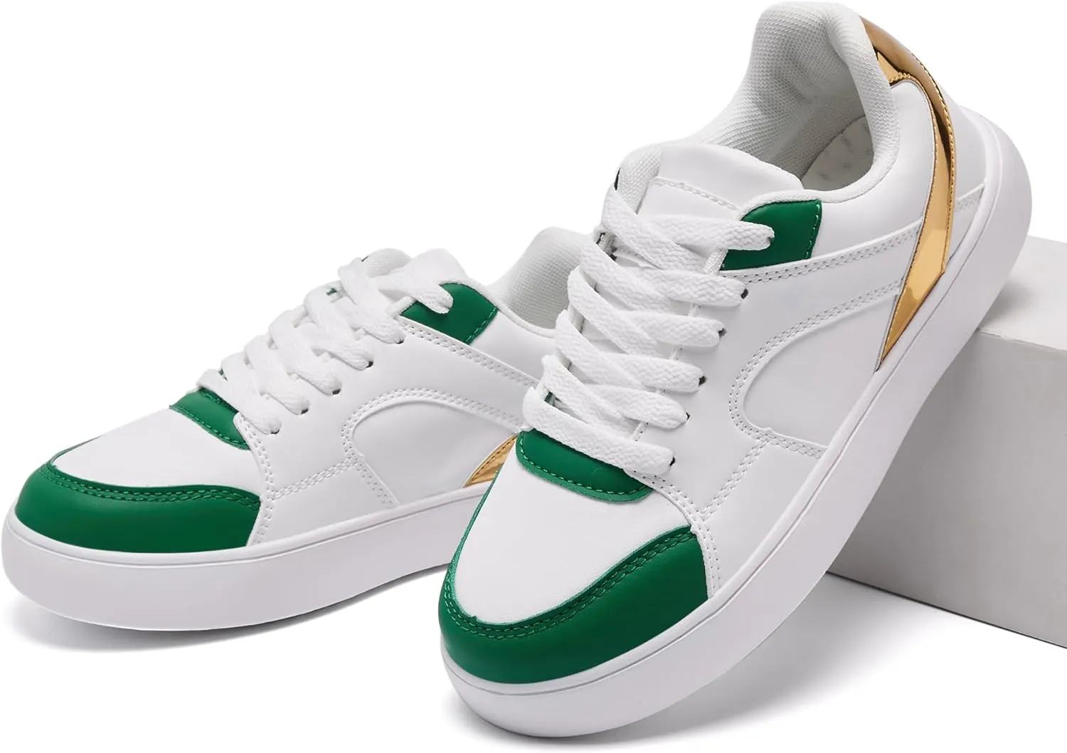 Women's Skateboard Shoes Fashion Casual Sneakers Low Top Lightweight Comfortable Lace-Up Leather Non Slip Shoe