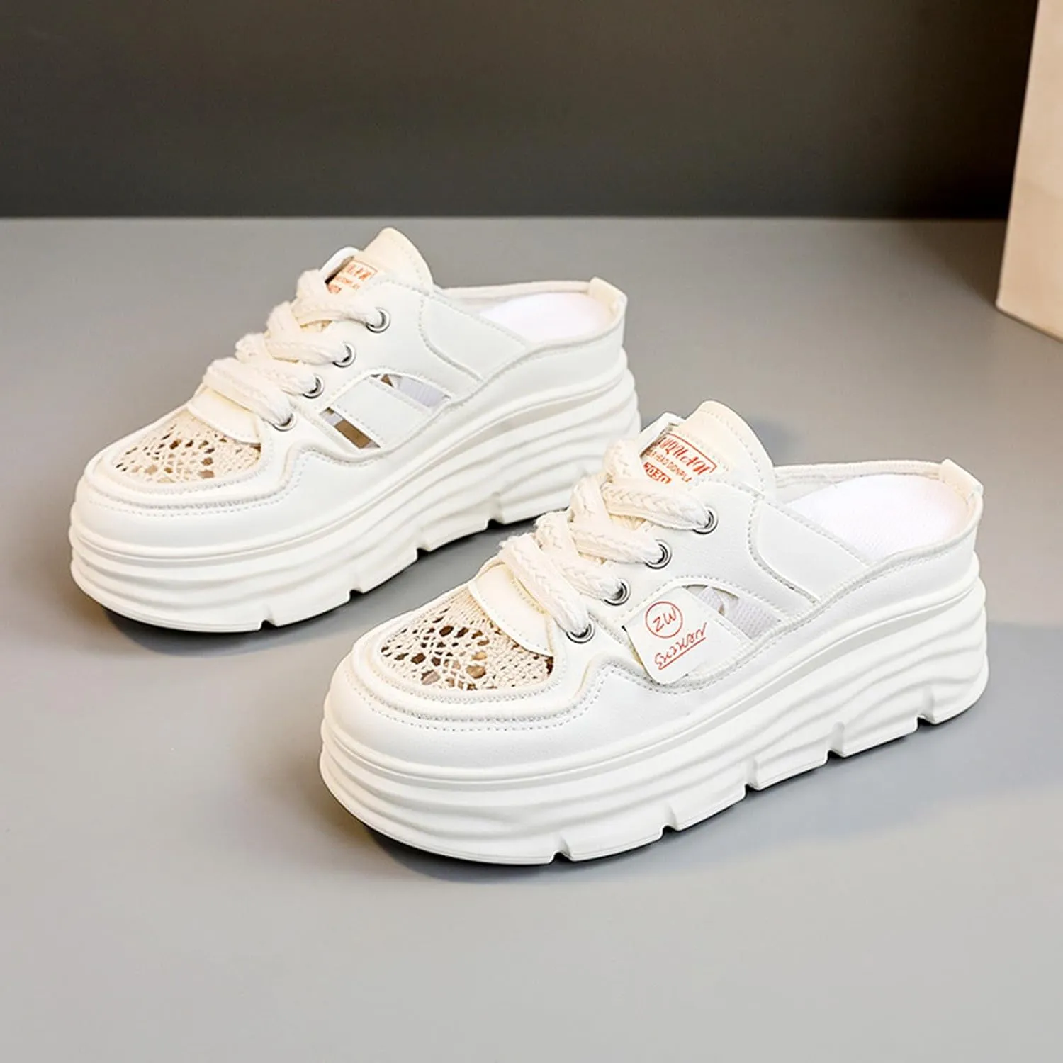 Women's Slip on Platform Sneakers Mule Shoes Comfortable Breathable Cutout Casual Clogs