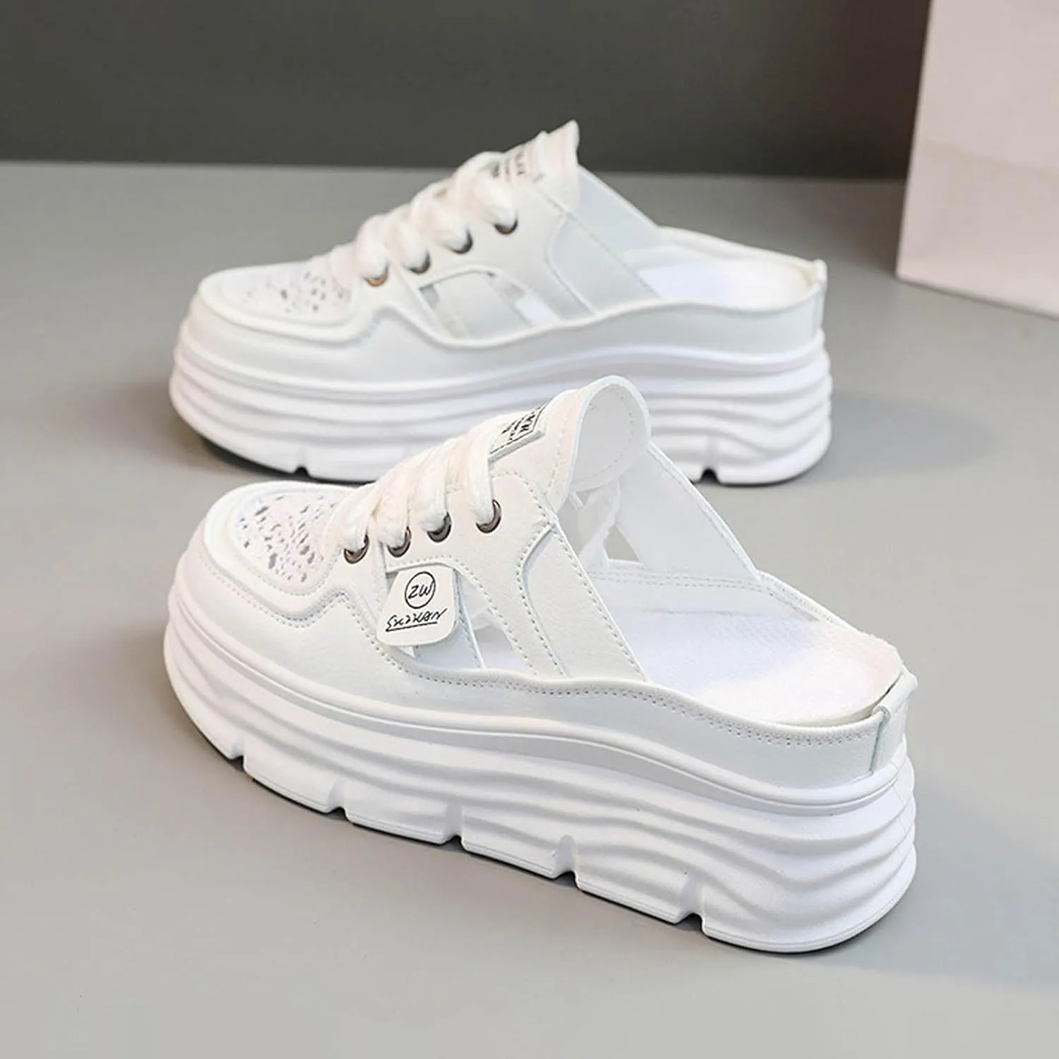 Women's Slip on Platform Sneakers Mule Shoes Comfortable Breathable Cutout Casual Clogs