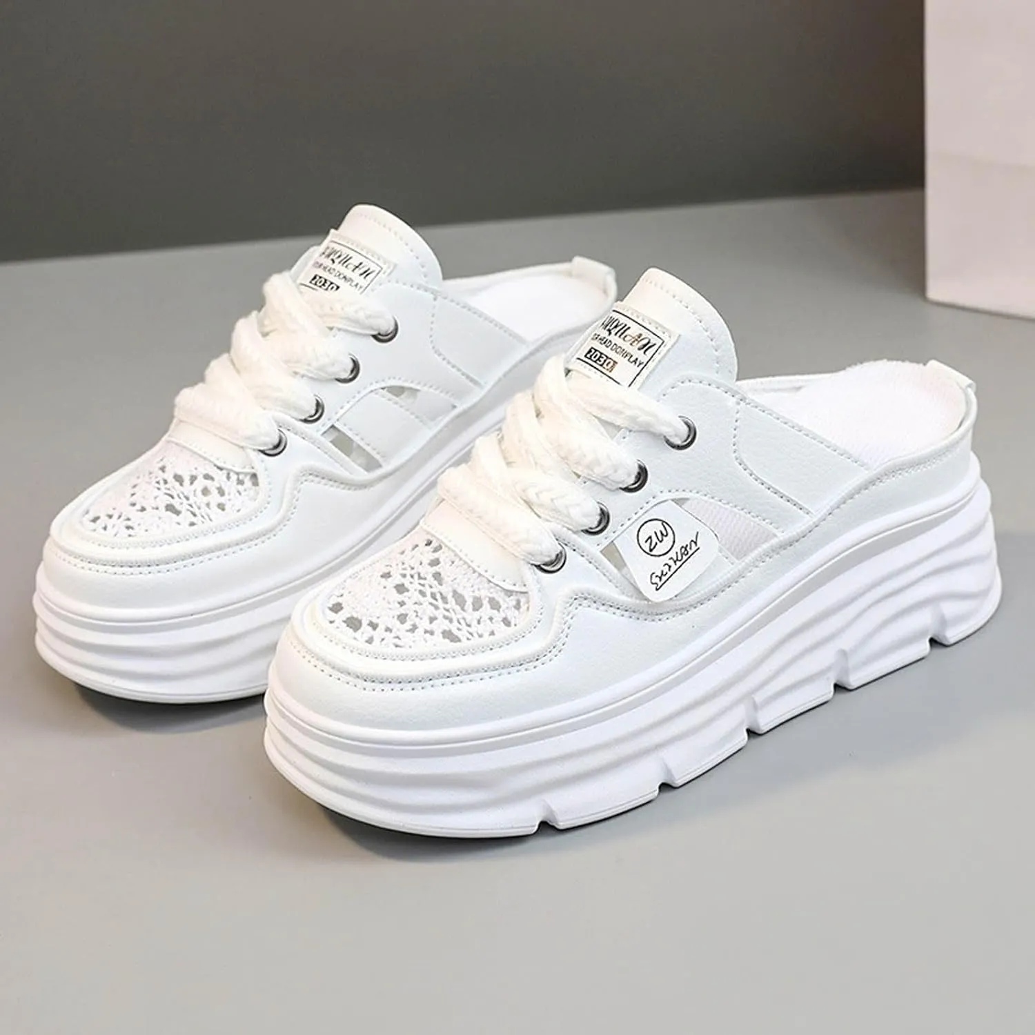 Women's Slip on Platform Sneakers Mule Shoes Comfortable Breathable Cutout Casual Clogs