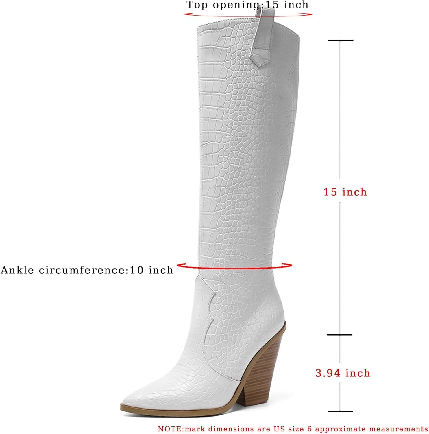 Women's Stacked Chunky Heels Knee High Boots Crocodile Print Western Cowboy Cowgirl Boots Pointed Toe Zipper Long Boots
