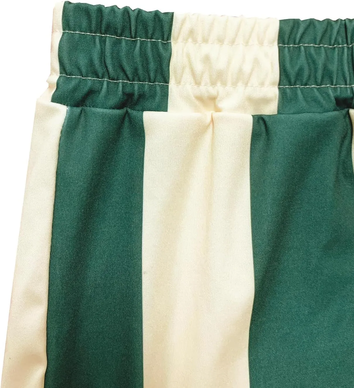 Women's Summer Tracksuits 2 PCS Striped Color Block Lapel Neck Button Long Sleeve Top Elastic Waisted Shorts Set