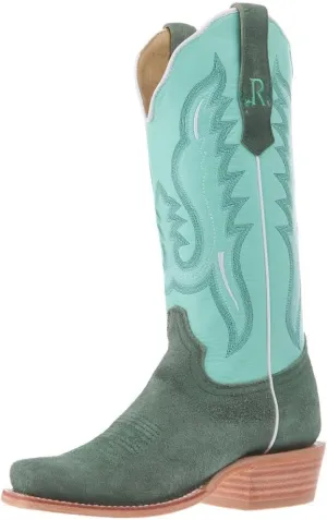Women`s Teal Roughout Vamp 13In Mint Cowhide Top Boot