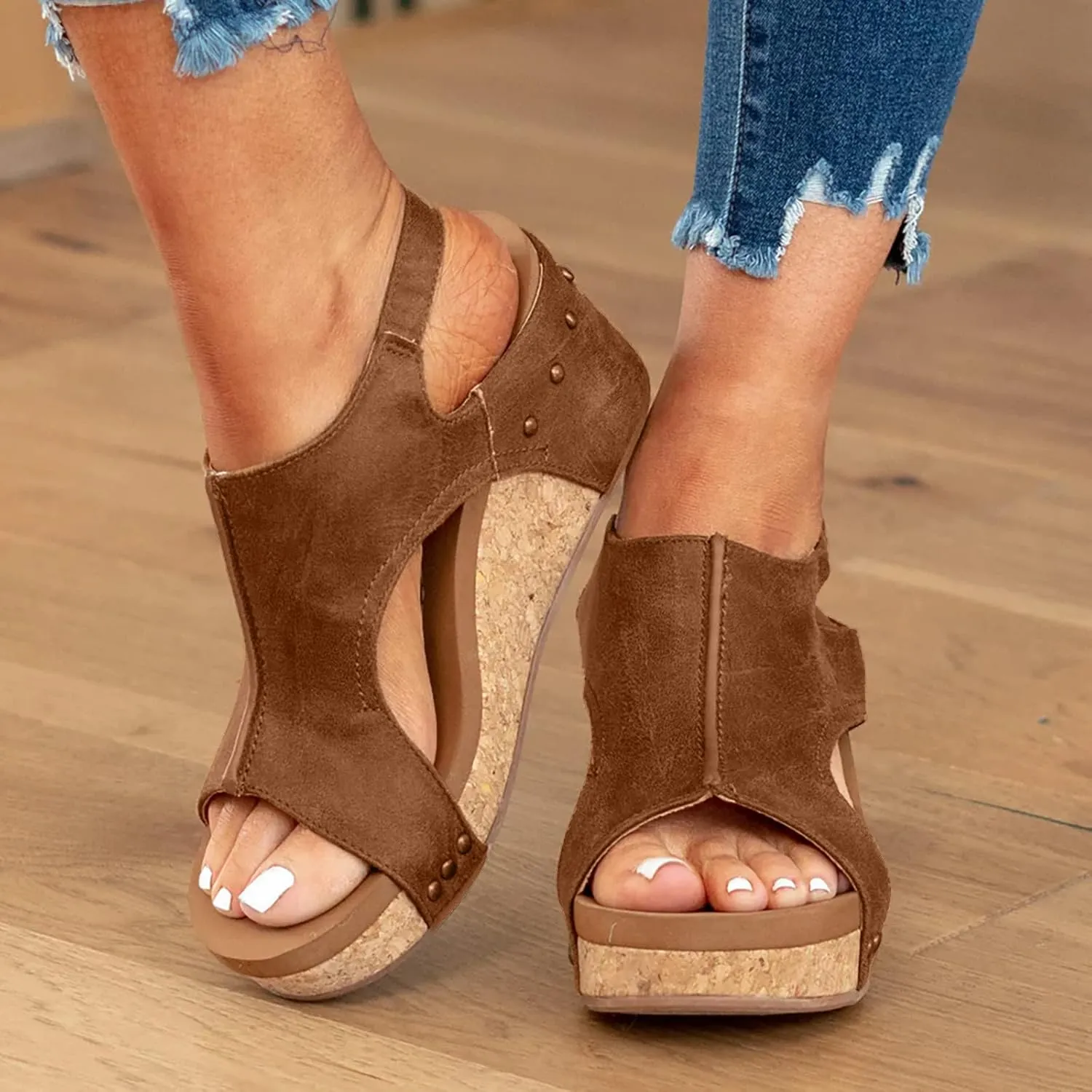 Womenyiaor Wedge Sandals for Women 2024, Women's Platform Wedge Sandals Open Toe Buckle Ankle Strap Espadrilles Wedge Sandals Women Casual Dressy Summer Shoes