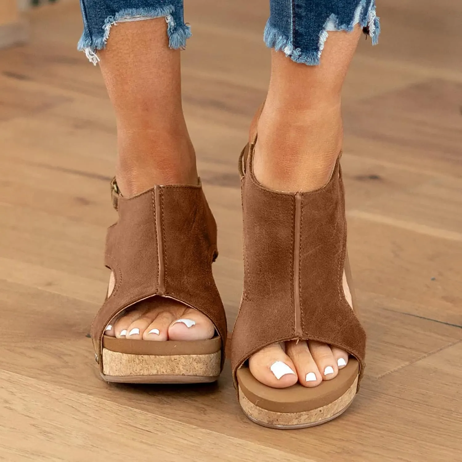 Womenyiaor Wedge Sandals for Women 2024, Women's Platform Wedge Sandals Open Toe Buckle Ankle Strap Espadrilles Wedge Sandals Women Casual Dressy Summer Shoes
