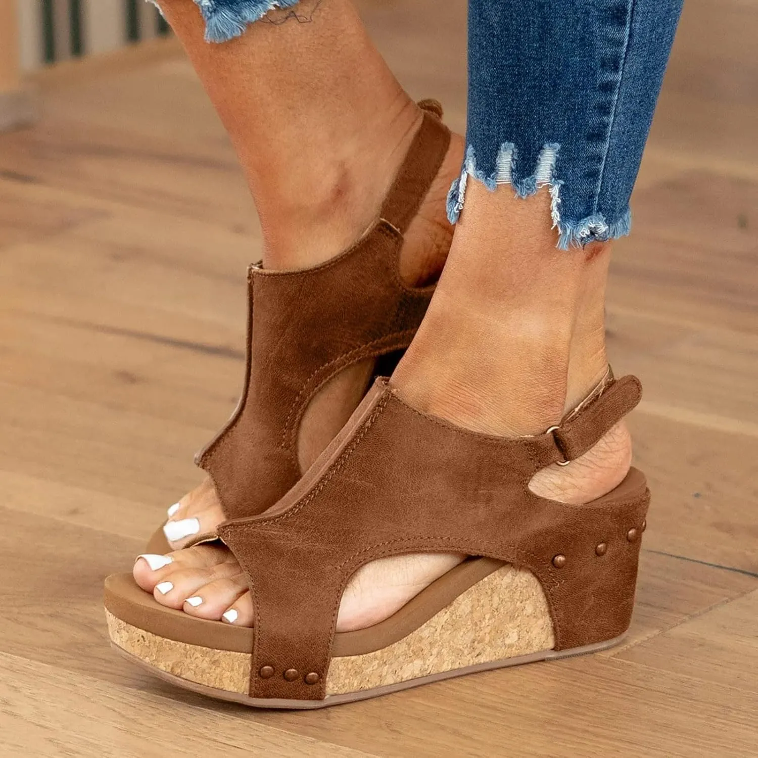 Womenyiaor Wedge Sandals for Women 2024, Women's Platform Wedge Sandals Open Toe Buckle Ankle Strap Espadrilles Wedge Sandals Women Casual Dressy Summer Shoes