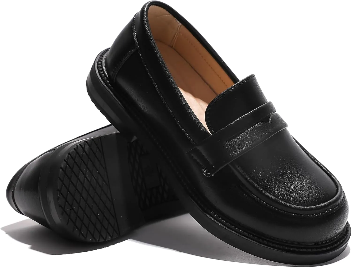 WUIWUIYU Boys Girls Casual Slip-on Loafers Round Toe Church Leather School Uniform Dress Shoes (Toddler/Little Kid/Big Kid)