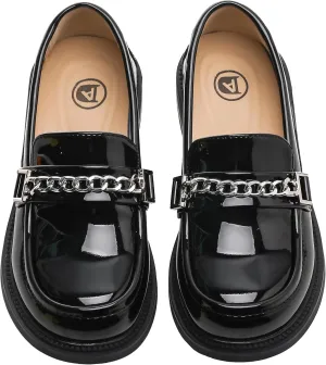 WUIWUIYU Boys Girls Casual Slip-on Loafers Round Toe Church Leather School Uniform Dress Shoes (Toddler/Little Kid/Big Kid)