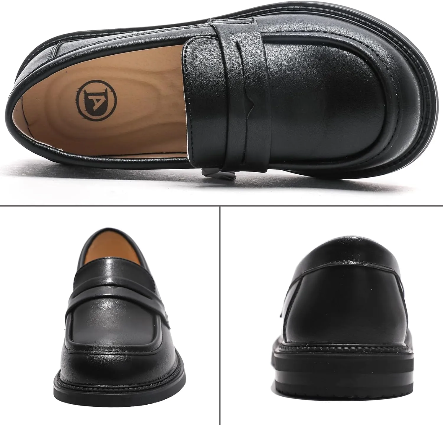 WUIWUIYU Boys Girls Casual Slip-on Loafers Round Toe Church Leather School Uniform Dress Shoes (Toddler/Little Kid/Big Kid)