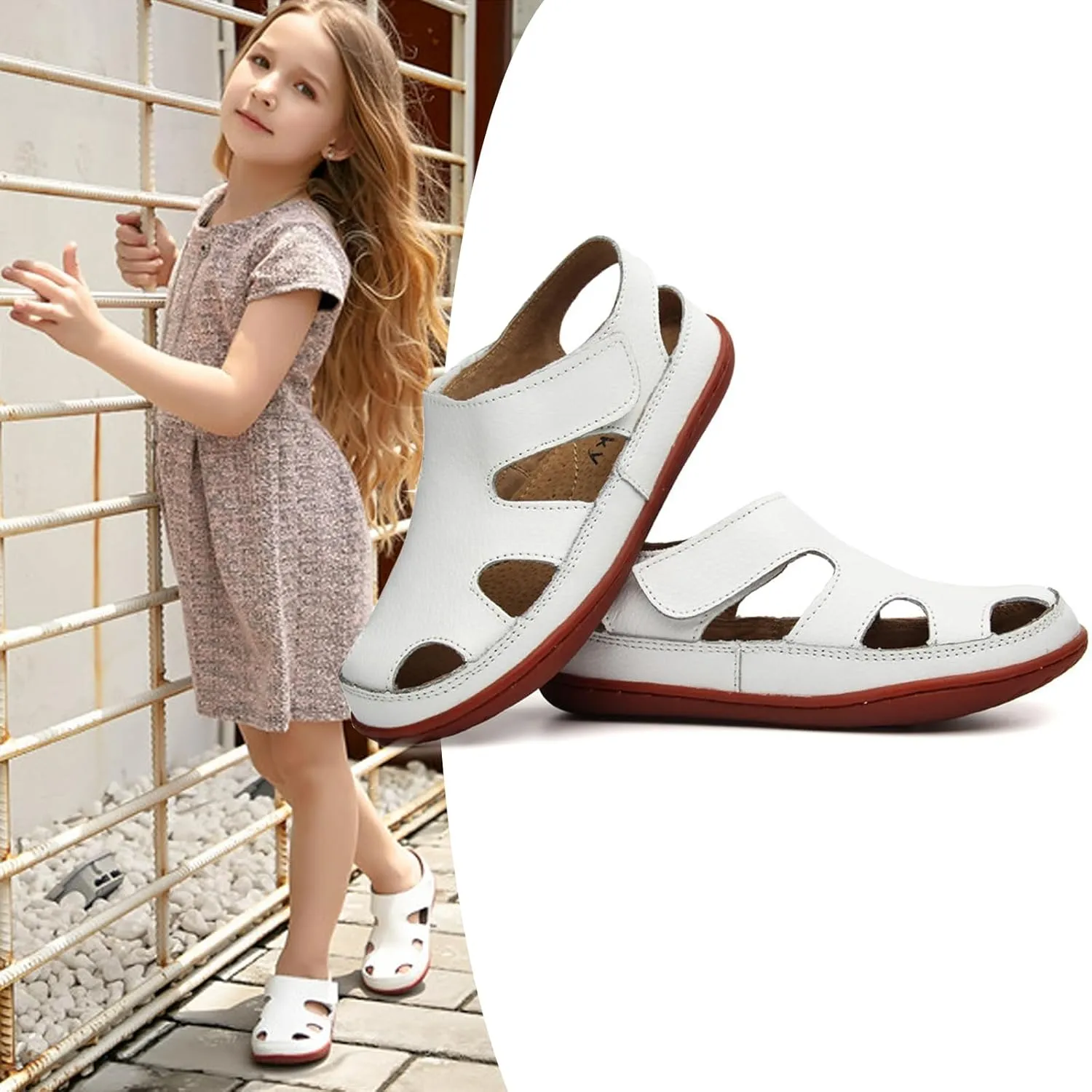 WUIWUIYU Boy's Girl's Leather Soft Closed Toe Outdoor Beach Summer Sport Sandals Athletic Fisherman Shoes for Toddler/Little Kid/Big Kid