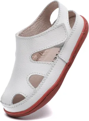 WUIWUIYU Boy's Girl's Leather Soft Closed Toe Outdoor Beach Summer Sport Sandals Athletic Fisherman Shoes for Toddler/Little Kid/Big Kid