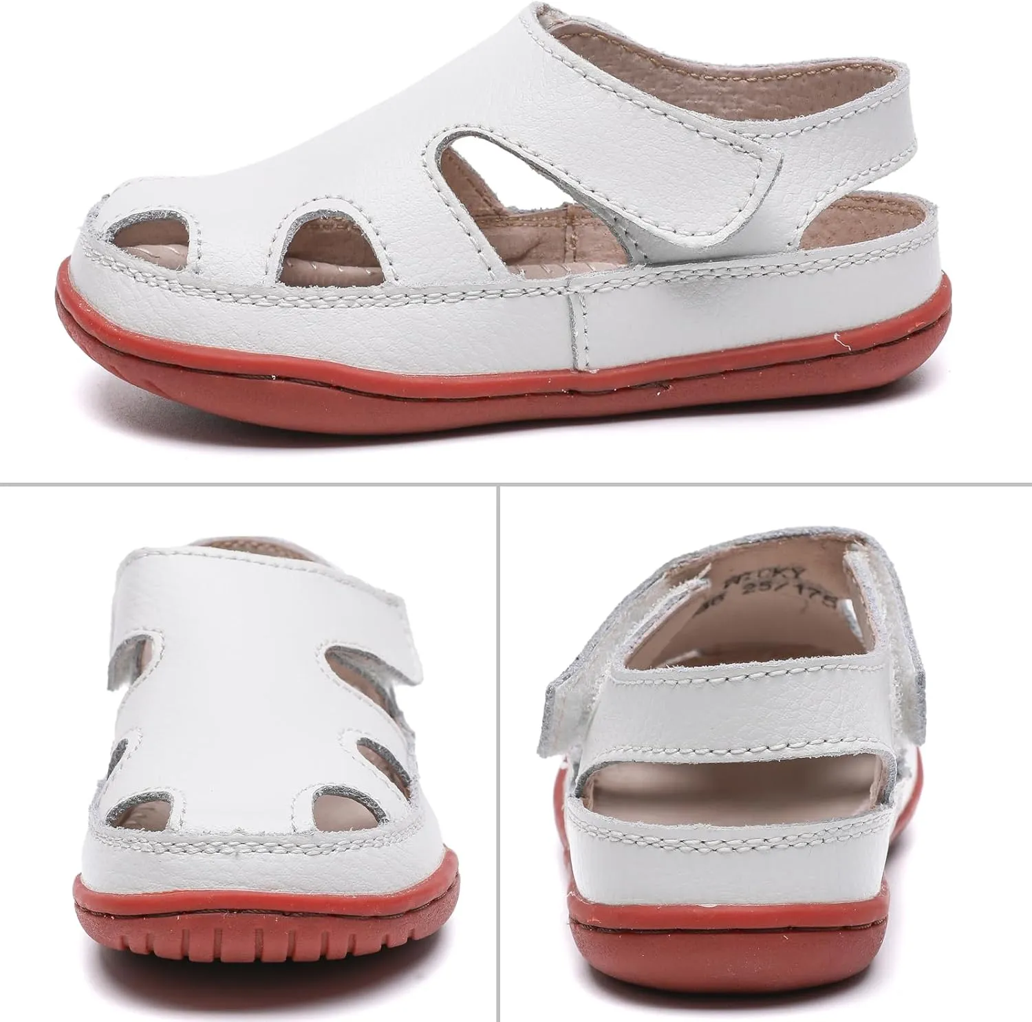 WUIWUIYU Boy's Girl's Leather Soft Closed Toe Outdoor Beach Summer Sport Sandals Athletic Fisherman Shoes for Toddler/Little Kid/Big Kid