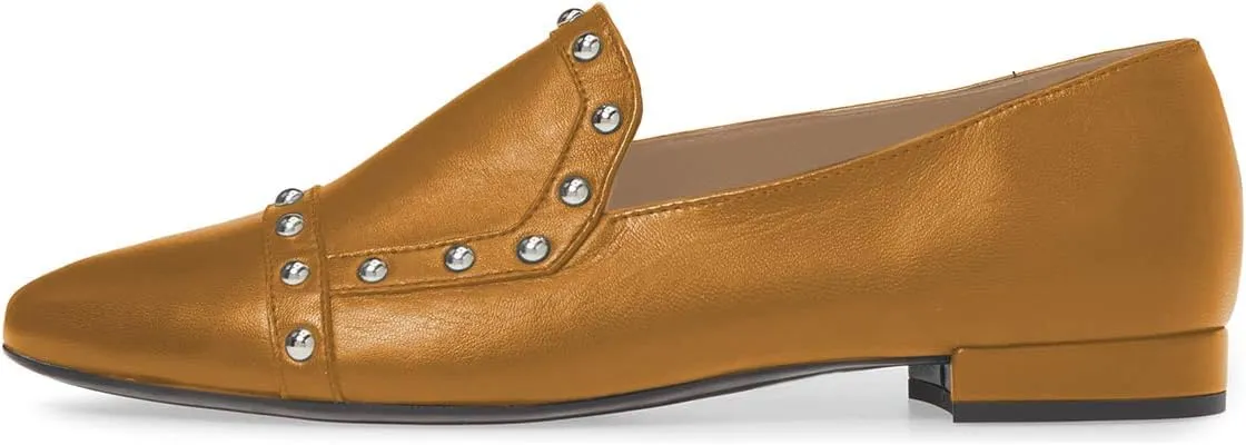 XYD Women Vintage Comfy Closed Toe Slip On Loafers Low Heel Studded Flats Formal Office Work Dress Shoes