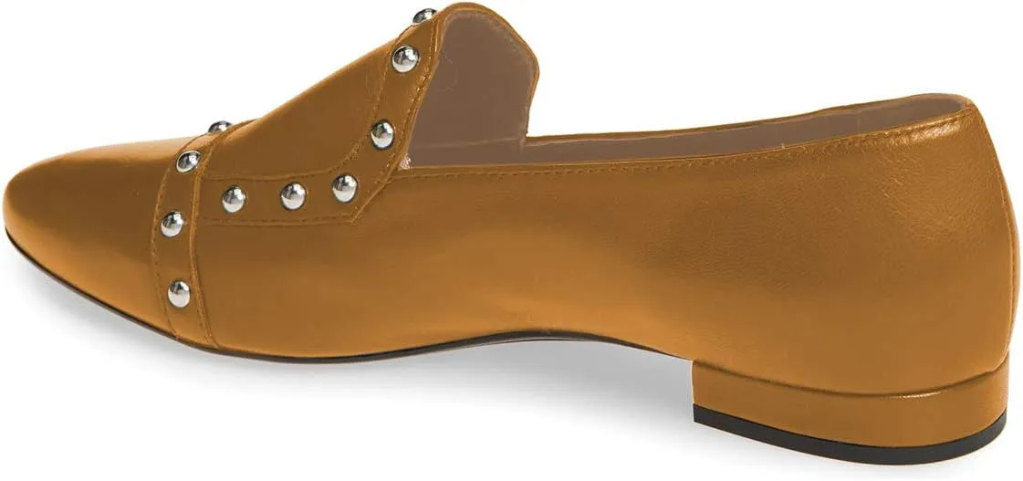 XYD Women Vintage Comfy Closed Toe Slip On Loafers Low Heel Studded Flats Formal Office Work Dress Shoes