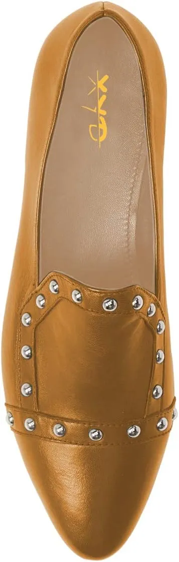 XYD Women Vintage Comfy Closed Toe Slip On Loafers Low Heel Studded Flats Formal Office Work Dress Shoes