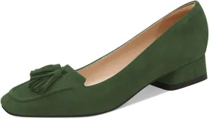 YDN Women Chunky Block Low Heel Loafers Square Toe Tassel Fringed Pump Slip On Dress Party Office Daily Shoe Size 4-15 US